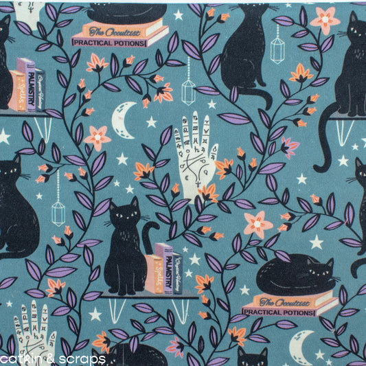 Dashwood Studio Quilting Cotton 'Spellbound' Black Cat