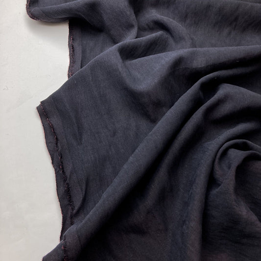 Designer Deadstock: Black Cotton Mix Twill Shirting with Metallic Purple Sheen