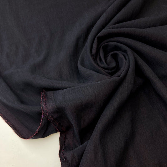 Designer Deadstock: Black Cotton Mix Twill Shirting with Metallic Purple Sheen