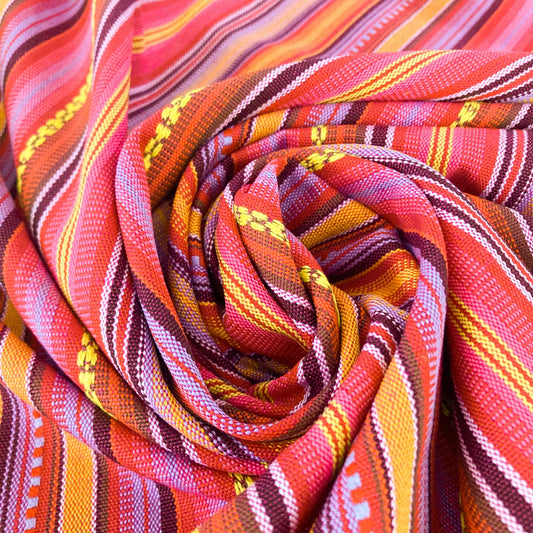 Aztec Jacquard Stripe Fabric in Bright Pink & Orange