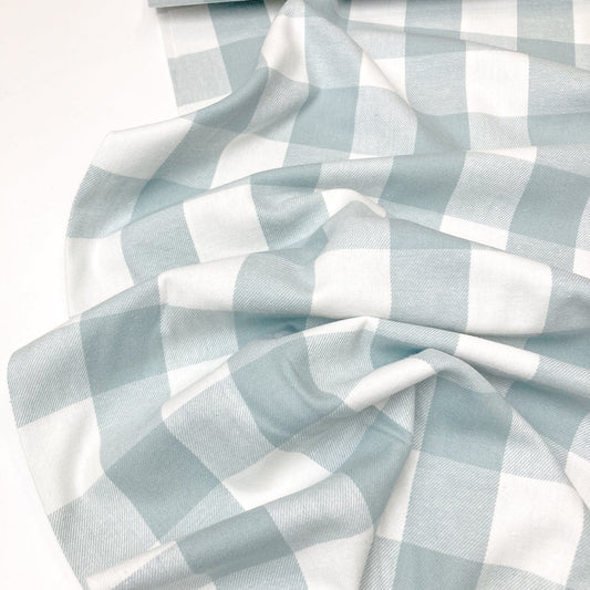 Brushed Cotton Flannel Duck Egg Blue and White Check