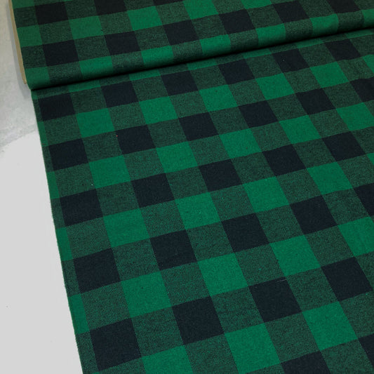 Brushed Cotton Flannel Green & Black Check