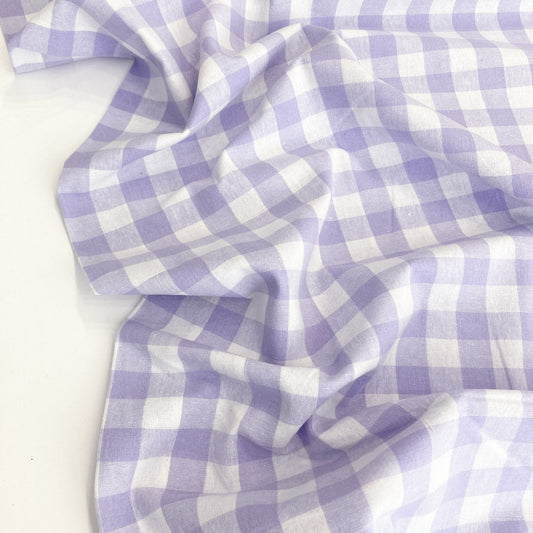 Cotton Gingham in Lilac and White 15mm Check