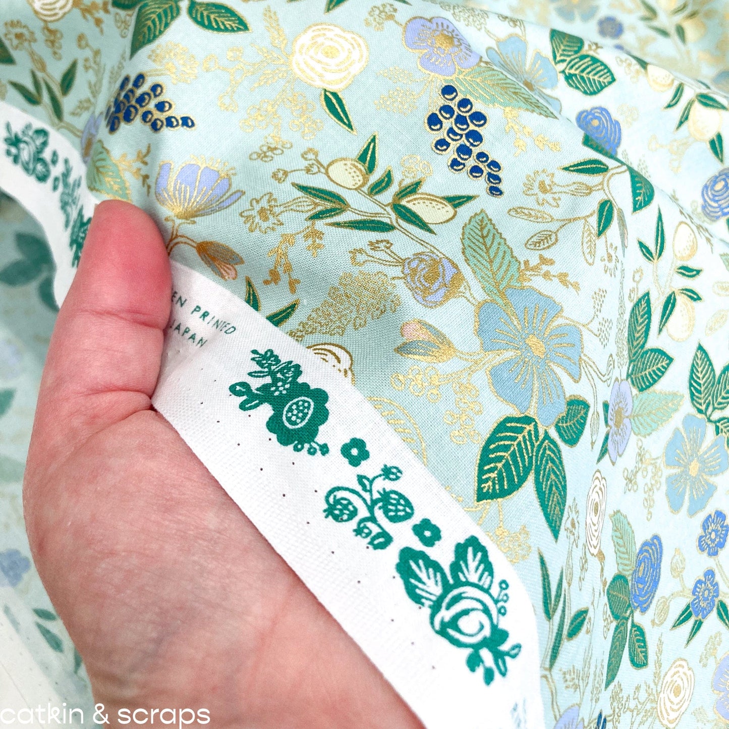 Rifle Paper Co. 'Orchard' Quilting Cotton 'Colette' Mint (Metallic)