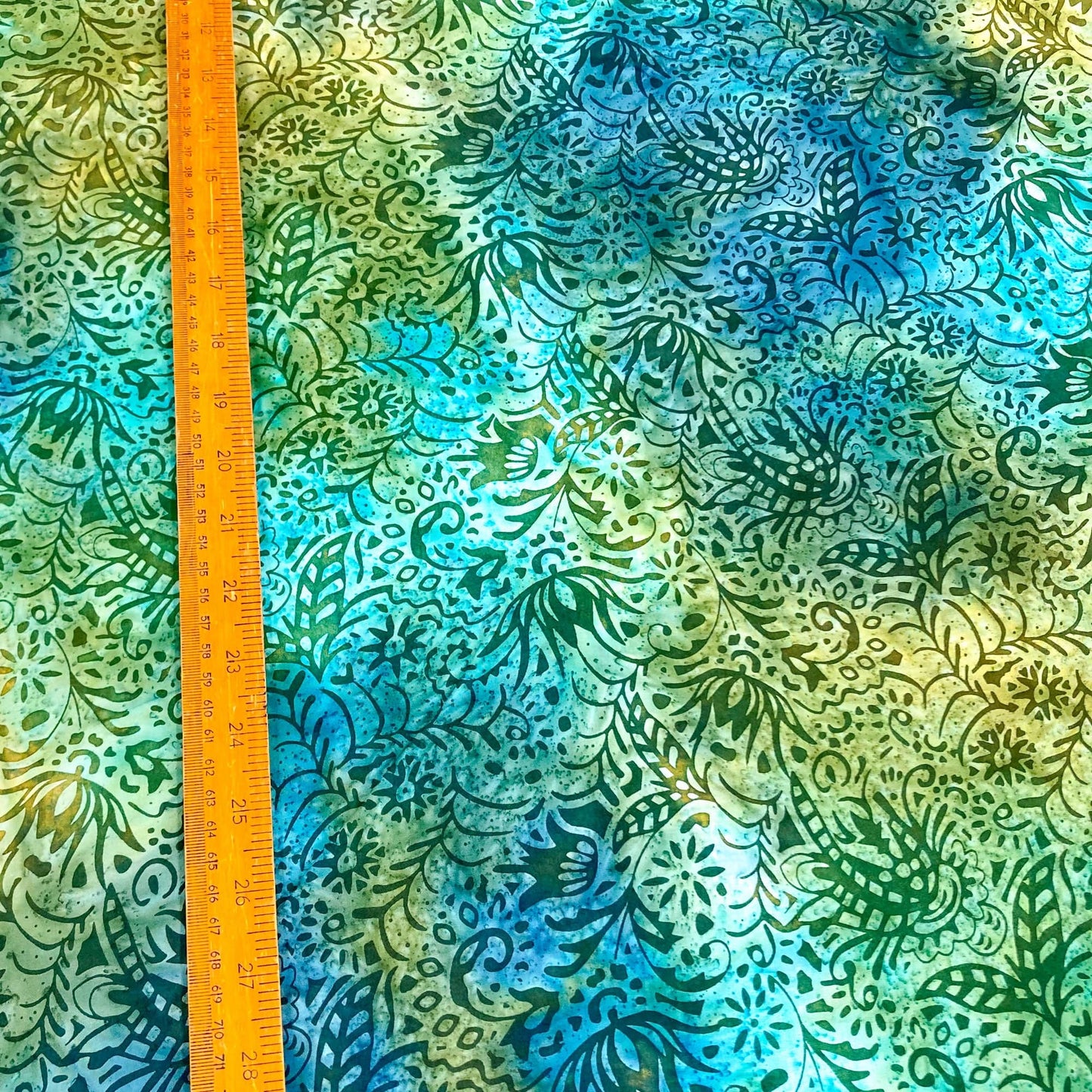 Cotton Batik with Aqua and Green Floral Design