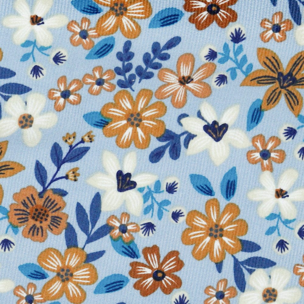 Cotton Needlecord in Sky Blue with Floral Print