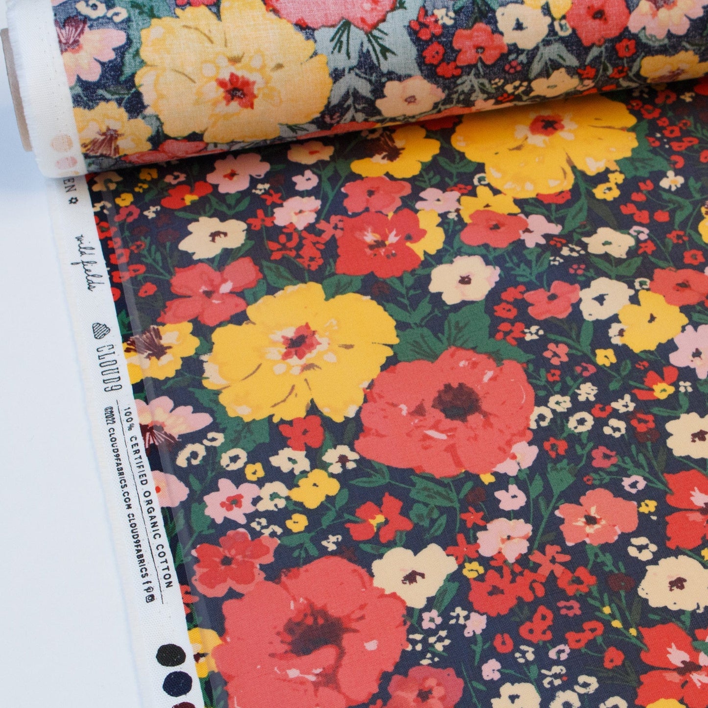 Cloud 9 Organic Cotton PU Laminated Fabric with 'Wild Fields' Floral Print